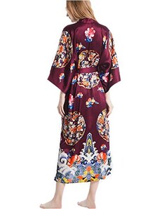 Ragazza Vestaglia Scollo a V Pigiama Kimono Accappatoi Camicia da Notte in Raso con Cintura per Casa Hotel Nozze 