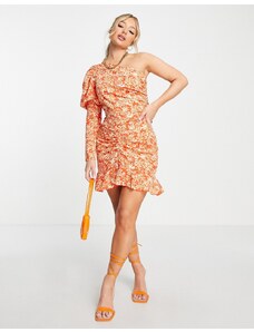 AX Paris - Vestito corto monospalla arancione a fiori