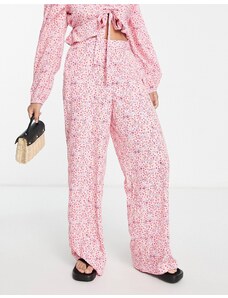 Vero Moda - Pantaloni a fondo ampio rosa a fiori in coordinato