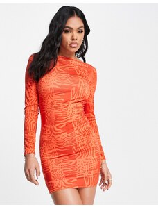 Fashionkilla - Vestito corto arancione stampato con schiena scoperta-Multicolore