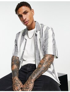 Topman - Camicia oversize a righe bianche e grigie-Multicolore