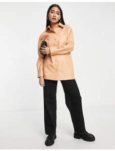 Topshop - Camicia in pelle sintetica color pesca con tasche frontali-Arancione