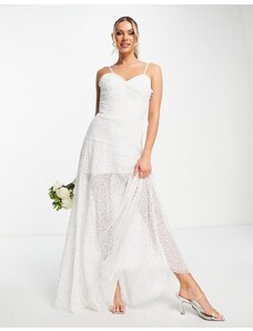 Starlet - Vestito lungo da sposa a corsetto con strato sovrapposto color avorio decorato-Bianco