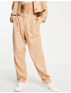 Topshop - Pantaloni con pinces in lino color cuoio gessato-Marrone
