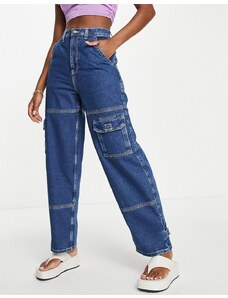 Topshop - Jeans cargo blu medio con finte tasche