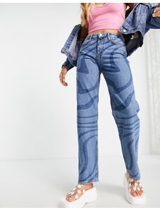 Only - Jeans dad dritti blu con stampa astratta