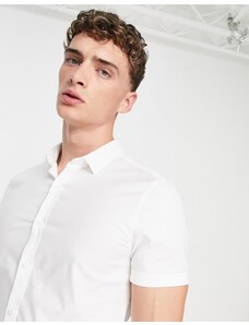 New Look - Camicia Oxford a maniche corte attillata ed elegante bianca-Bianco