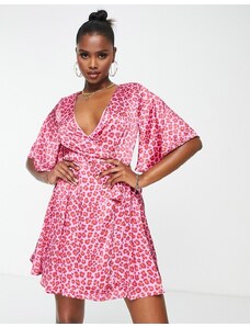 Liquorish - Vestito corto avvolgente con stampa animalier rosa