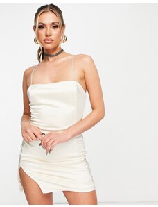 Femme Luxe - Vestito corto avorio con spalline di strass-Bianco