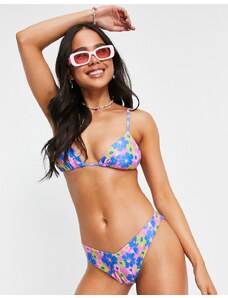 Weekday - Top bikini a triangolo in poliestere con stampa a fiori astratti - MULTI-Multicolore
