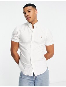 Polo Ralph Lauren - Camicia Oxford slim a maniche corte bianca con logo iconico-Bianco