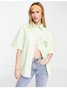 Topshop - Camicia in pelle sintetica color lime a maniche corte-Verde