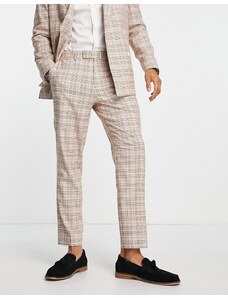 Topman - Pantaloni slim da abito affusolati color pietra e rosa a quadri-Neutro