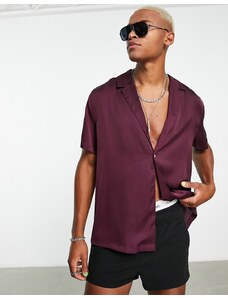 ASOS DESIGN - Camicia comoda con singolo bottone color prugna-Rosso