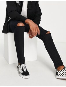 Topman - Jeans skinny elasticizzati neri con strappi sulle ginocchia-Nero