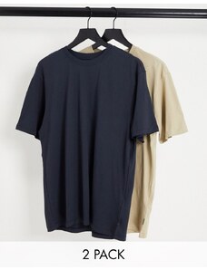 Only & Sons - Confezione da 2 T-shirt comode color pietra e blu navy-Multicolore