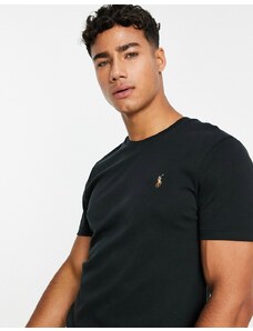 Polo Ralph Lauren - T-shirt slim in cotone pima nero con logo multicolore