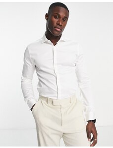 ASOS DESIGN - Premium - Camicia skinny elegante in rasatello bianca con colletto alla francese-Bianco