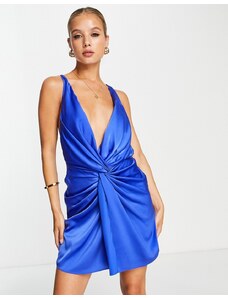 ASOS DESIGN - Vestito corto con dettaglio incrociato e lacci sul retro blu cobalto