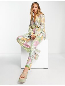 ASOS Edition - Pantaloni affusolati con strass e stampa a fiori-Multicolore