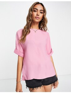 ASOS DESIGN - T-shirt oversize rosa con maniche risvoltate