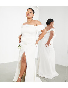 ASOS Curve ASOS Edition Curve - Beatrice - Vestito da sposa drappeggiato con scollo Bardot-Bianco