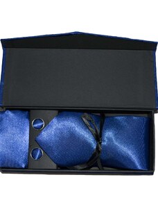 Malu Shoes Set coordinato uomo cravatte con gemelli e pochette blu cobalto elegante cerimonia
