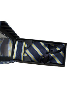 Malu Shoes Set coordinato uomo cravatte con gemelli e pochette blu righe giallo elegante cerimonia