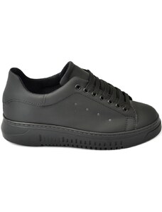 Malu Shoes Sneakers scarpe uomo bassa nero made in italy tomaia in gommato nero fondo army antiscivolo doppio comfort