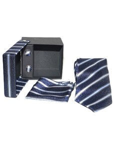 made in italy Set cravatta pochette e gemelli in raso blu notte a fantasia confezione regalo per professionisti e collezionisti