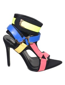 Malu Shoes Sandalo donna colorato a punta con fibbie colorate rosa giallo blu tendenza moda tacco a spillo 12 cinturino caviglia