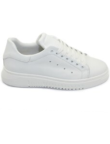 Malu Shoes Sneakers bassa uomo bianca in vera pelle riporto bianco e lacci in tinta fondo army bianco moda uomo made in italy