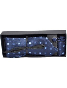 Malu Shoes Set cravatta pochette e gemelli in raso blu con dettagli confezione regalo per professionisti e collezionisti
