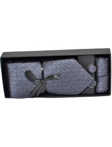 Malu Shoes Set cravatta pochette e gemelli in cotone grigio con dettagli neri confezione regalo per professionisti e collezionisti