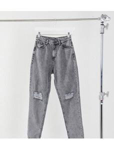 Noisy May in esclusiva - Mom jeans a vita alta e ginocchia strappate denim grigio chiaro