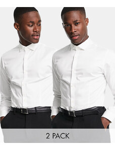 Jack & Jones Premium - Confezione da 2 camicie eleganti in popeline bianco con colletto alla francese