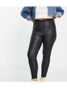New Look Plus New Look Curve - Jeans skinny modellanti effetto push-up spalmati in pelle sintetica nera-Nero