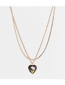 Reclaimed Vintage Inspired - Confezione da due collane color oro con cuore e fiore in smalto