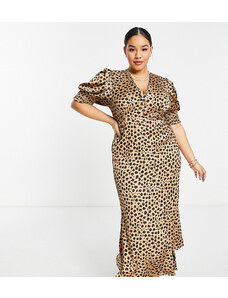 Never Fully Dressed Plus - Lindos - Vestito lungo con stampa leopardata e bottoni-Marrone