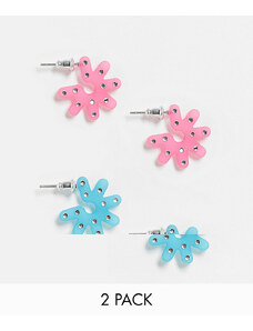 ASOS DESIGN - Confezione da due orecchini con design a fiore con strass-Multicolore