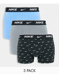 Nike - Confezione da 3 boxer aderenti in cotone elasticizzato nero, grigio e blu-Multicolore