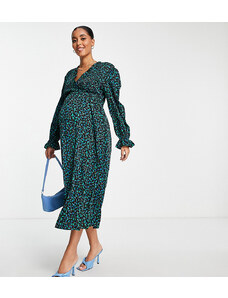Little Mistress Maternity by Vogue Williams - Vestito a maniche lunghe verde a fiorellini-Nero