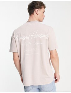 Topman - T-shirt oversize grigio pietra con stampa "Promised Horizons" sul retro-Neutro