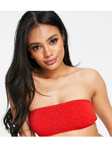 Missguided - Mix & Match - Top bikini a fascia in tessuto stropicciato, colore rosso