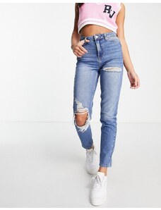 Topshop - Mom jeans blu medio con strappi evidenti
