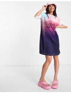 Love Moschino - Vestito t-shirt multicolore sfumato con logo-Bianco