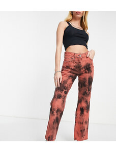 COLLUSION x005 - Jeans dritti a vita medio alta rossi lavaggio tie-dye-Rosso