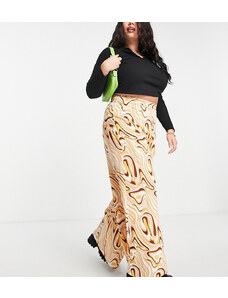 Glamorous Curve - Pantaloni a fondo ampio e a vita alta con stampa effetto marmo-Multicolore
