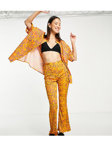 COLLUSION - Pantaloni a zampa plissé con stampa a fiori astratta color pesca in coordinato-Multicolore