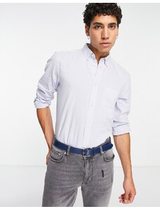 French Connection - Camicia slim fit in lino-Blu